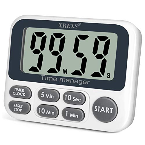 XREXS Digital Kitchen Timer, Magnetic Countdown Up Cooking Timer Clock with Large LCD Display, Adjustable Volume, Loud Alarm & Strong Magnet Classroom Timer for Teachers (Batteries Included) - Image 1