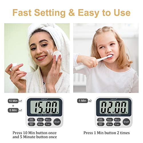 XREXS Digital Kitchen Timer, Magnetic Countdown Up Cooking Timer Clock with Large LCD Display, Adjustable Volume, Loud Alarm & Strong Magnet Classroom Timer for Teachers (Batteries Included) - Image 3