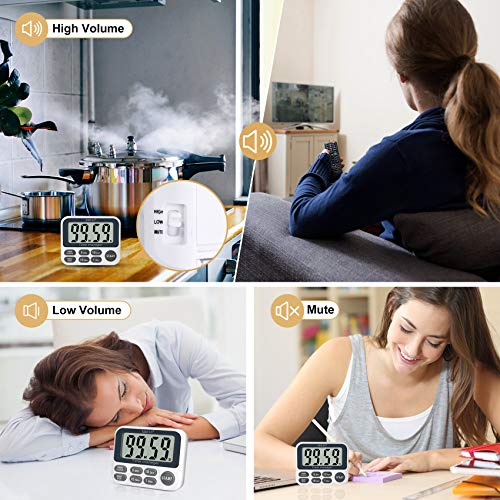 XREXS Digital Kitchen Timer, Magnetic Countdown Up Cooking Timer Clock with Large LCD Display, Adjustable Volume, Loud Alarm & Strong Magnet Classroom Timer for Teachers (Batteries Included) - Image 4