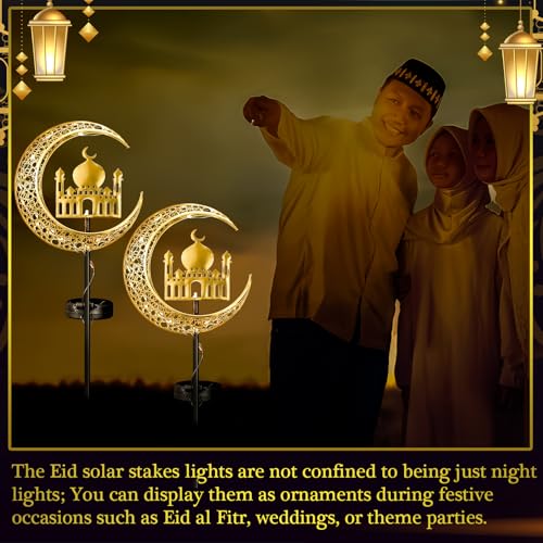 Tujoe 2 Pcs Eid Mubarak Solar Lights Eid Al Adha Outdoor Decorations Mubarak Star Moon Lights Solar Stakes Waterproof for Outdoor Decorations Garden Walkway Lawn Patio Yard(Muslim) - Image 5
