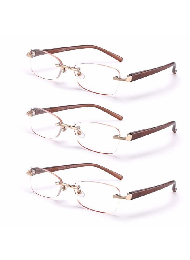 FEIVSN 3-Pack Rimless Reading Glasses For Women, Lightweight Spring Hinge Readers, Classic Elegant Artistic Eyeglasses UV 400, Set 04: Brown 3 Pairs, 3 Count (Pack of 1) - Image 1
