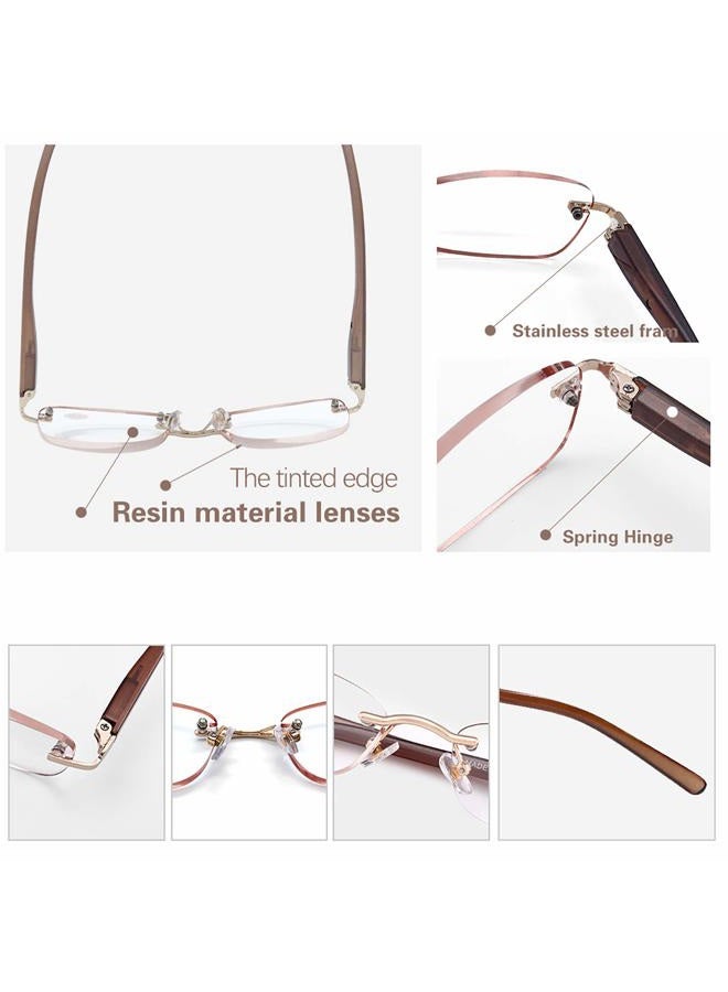 FEIVSN 3-Pack Rimless Reading Glasses For Women, Lightweight Spring Hinge Readers, Classic Elegant Artistic Eyeglasses UV 400, Set 04: Brown 3 Pairs, 3 Count (Pack of 1) - Image 3