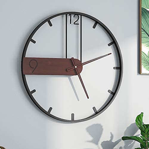 YISITEONE Large Wall Clock for Living Room Decor Modern Walnut Dial Metal Frame Wall Decor Silent Non Ticking Clocks for Bedroom Study Office Decorations Gift idea 236