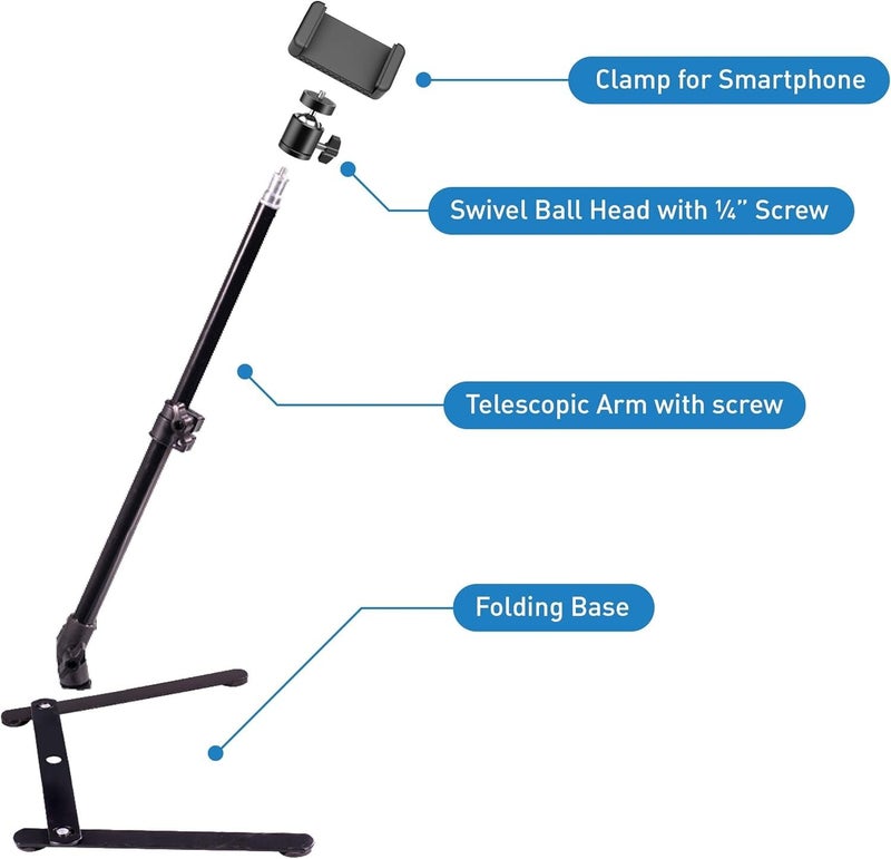SHOPEE Overhead Video Mobile Desktop Stand with 1/4" Male Adaptor for Camera,Action Camera and Mobile Bracket for Online Teaching,Video,Desktop,Bedroom, Office - Image 2