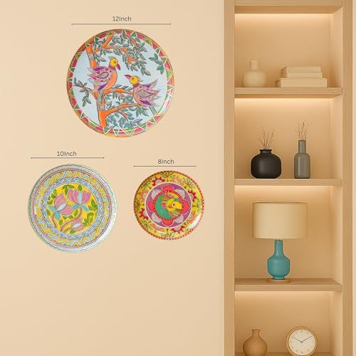 RITUALISTIC Madhubani Decorative Wall Sculpture for Home Decoration | Art Décor for Living Room | Metal Artwork | Unisex Gift Collection & Valentine's day gifts | Wall Plate Set of 3 Plates - Image 3