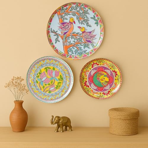 RITUALISTIC Madhubani Decorative Wall Sculpture for Home Decoration | Art Décor for Living Room | Metal Artwork | Unisex Gift Collection & Valentine's day gifts | Wall Plate Set of 3 Plates - Image 1