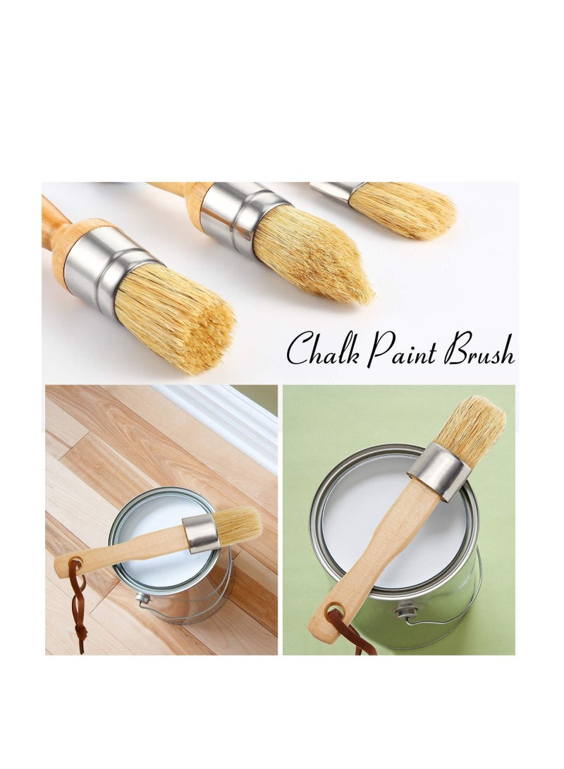 Y&D 3 Pieces Chalk and Wax Paint Brushes Bristle Stencil for Wood Furniture Home Decor, Including Flat, Pointed Round Chalked  - Image 4
