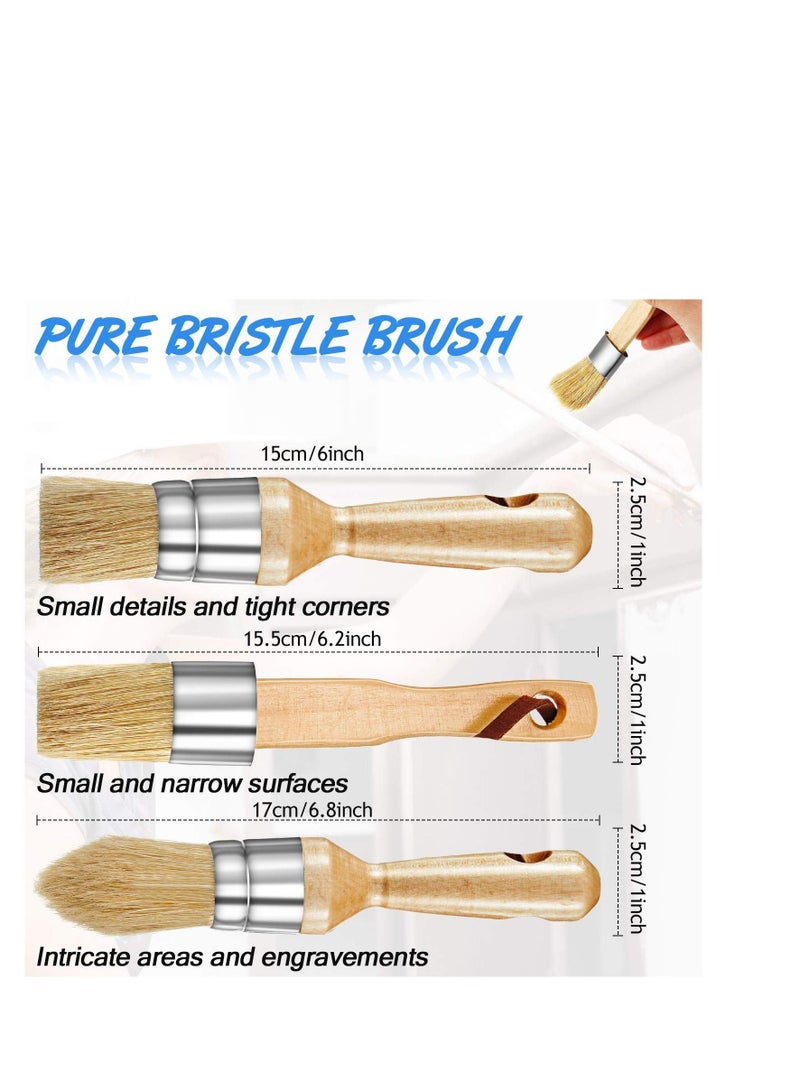 Y&D 3 Pieces Chalk and Wax Paint Brushes Bristle Stencil for Wood Furniture Home Decor, Including Flat, Pointed Round Chalked  - Image 2