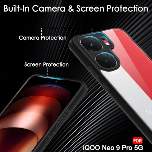 TheGiftKart Hybrid Shockproof Sleek Armor iQOO Neo 9 Pro 5G Back Cover Case | Camera & Screen Protection | Crystal Clear Hard Back Transparent Cover for iQOO Neo9 Pro (PC & TPU, Black Bumper) - Image 4