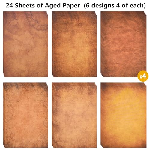 WLXTREE Vintage Stationery Paper and Envelopes Set - 24 Sheets Classic Aged Antique Letter Paper Stationary Set for Writing Letters Invitations with 12 Old Style Kraft Envelopes Rope Accessories Pendant - Image 3