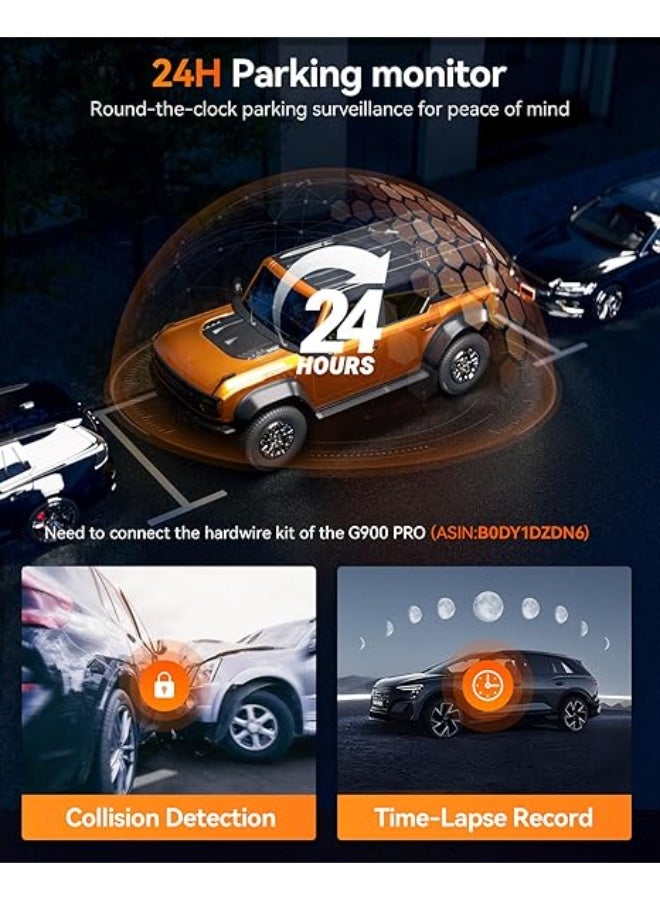 وولف بوكس G900 PRO Mirror Dash Cam with STARVIS 2 IMX678 features a 12-inch mirror, 4K front and 2.5K rear recording. Includes 128GB card, voice control, 5.8GHz WiFi, loop recording, G-sensor, and GPS - Image 2