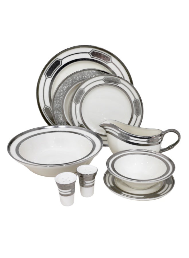 alsaifhome Porcelain dinnerware set - 69 pieces in white/silver