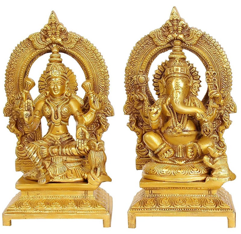 Idol Collections Brass Lakshmi and Ganesha Ganesh Murti Idol Statue Idol Statue Sculpture Height - 7 inches - Image 1