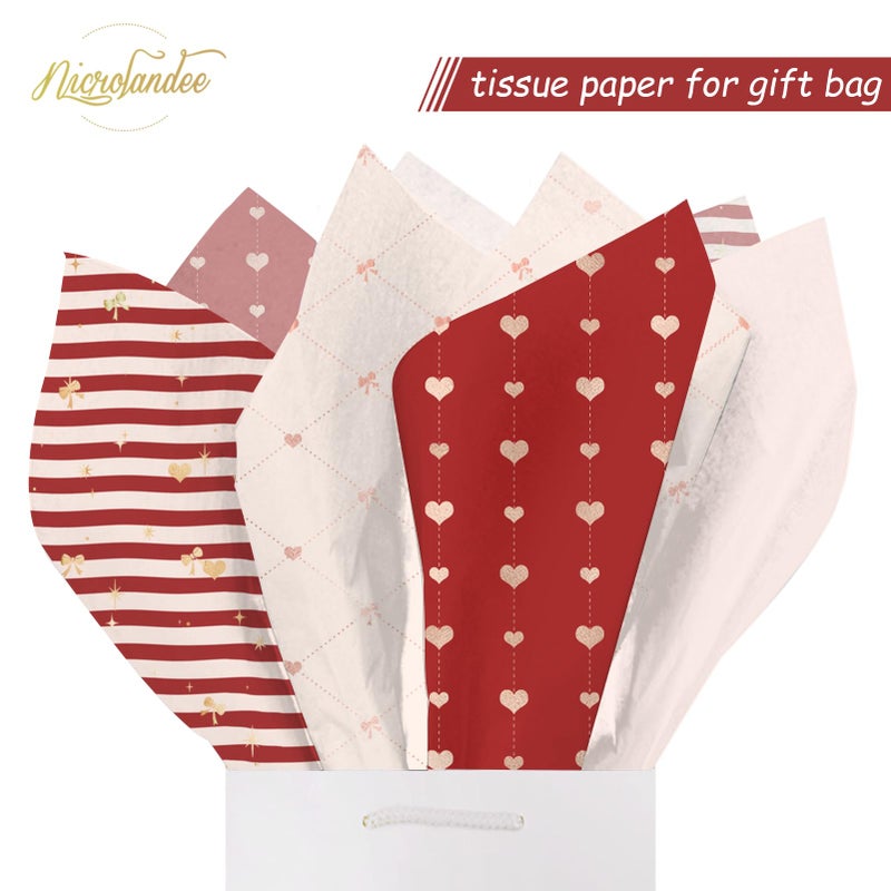 Nicrolandee 24 Sheets Valentine's Day Wrapping Tissue Paper, Pink Red Gift Wrap Paper with Foil Gold Heart Dots for Birthday, Mother's Day, Father's Day, Wedding Gift Packing, 15 x 20 Inch - Image 4