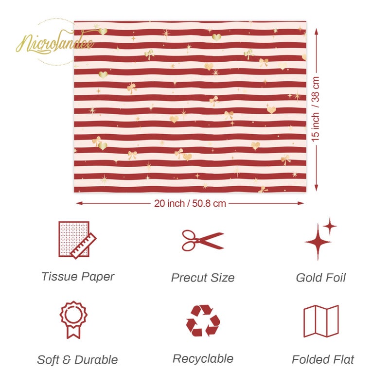 Nicrolandee 24 Sheets Valentine's Day Wrapping Tissue Paper, Pink Red Gift Wrap Paper with Foil Gold Heart Dots for Birthday, Mother's Day, Father's Day, Wedding Gift Packing, 15 x 20 Inch - Image 3