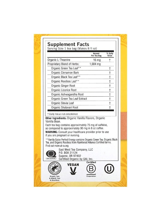 Yogi Tea Yogi Tea, Perfect Energy, Vanilla Spice, 16 Tea Bags, 1.12 oz (32 g)  - Image 2