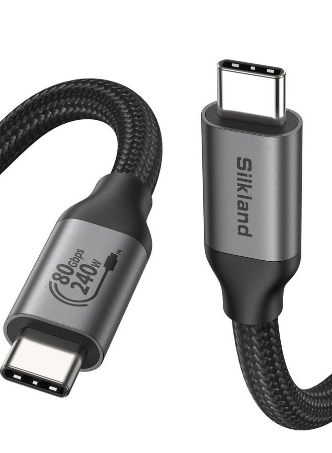 Silkland كابل Thunderbolt 5 بسرعة 80Gbps متوافق، [معتمد من USB-IF] كابل USB4 بطول 1م، عرض نطاق فيديو 120Gbps لدقة 16K/8K مزدوجة، 240W PD3.1 لجهاز MacBook M4 Pro/Pro Max، Mac Mini M4 Pro، PSSD، Dock - Image 1
