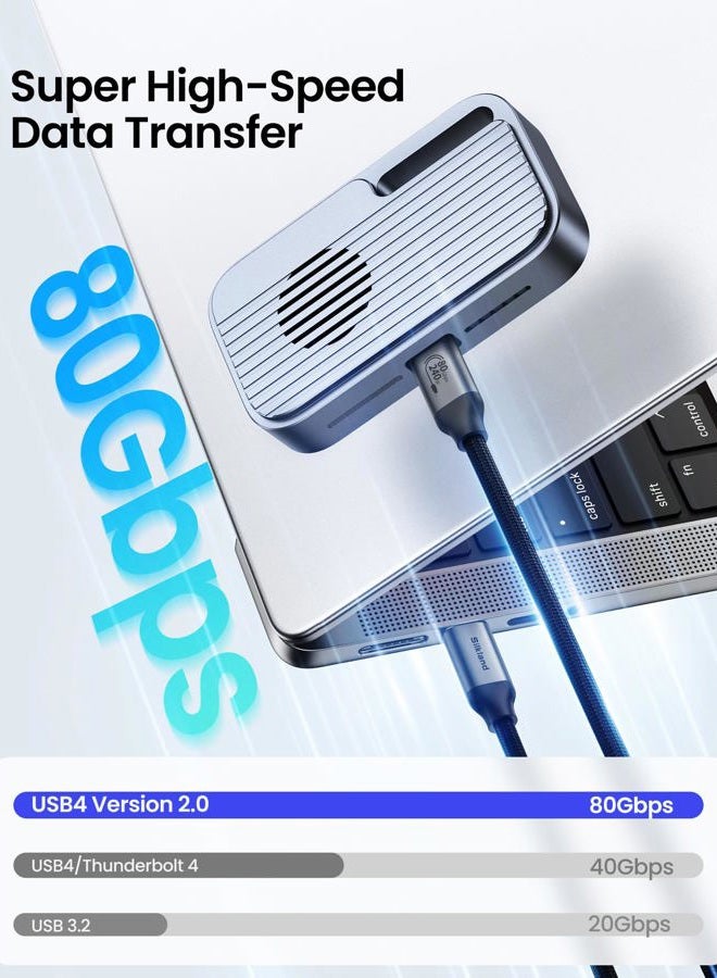 Silkland كابل Thunderbolt 5 بسرعة 80Gbps متوافق، [معتمد من USB-IF] كابل USB4 بطول 1م، عرض نطاق فيديو 120Gbps لدقة 16K/8K مزدوجة، 240W PD3.1 لجهاز MacBook M4 Pro/Pro Max، Mac Mini M4 Pro، PSSD، Dock - Image 2