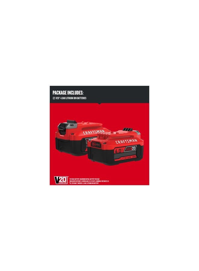CRAFTSMAN بطارية وشاحن CRAFTSMAN V20، لمجموعات أدوات الطاقة والأدوات الخارجية، 4.0 Ah، بطارية ليثيوم أيون (CMCB204-CK) - Image 3