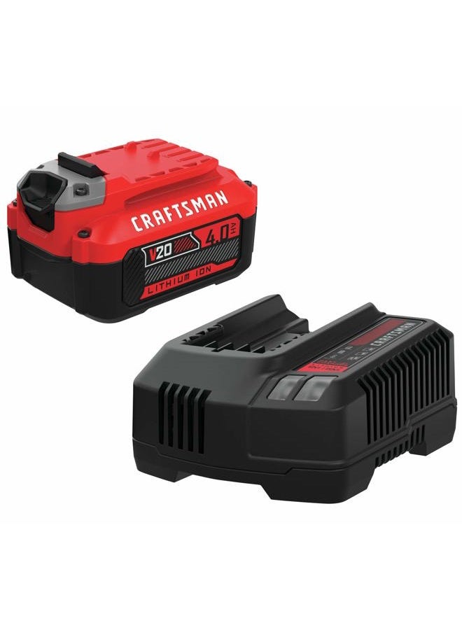 CRAFTSMAN بطارية وشاحن CRAFTSMAN V20، لمجموعات أدوات الطاقة والأدوات الخارجية، 4.0 Ah، بطارية ليثيوم أيون (CMCB204-CK) - Image 1