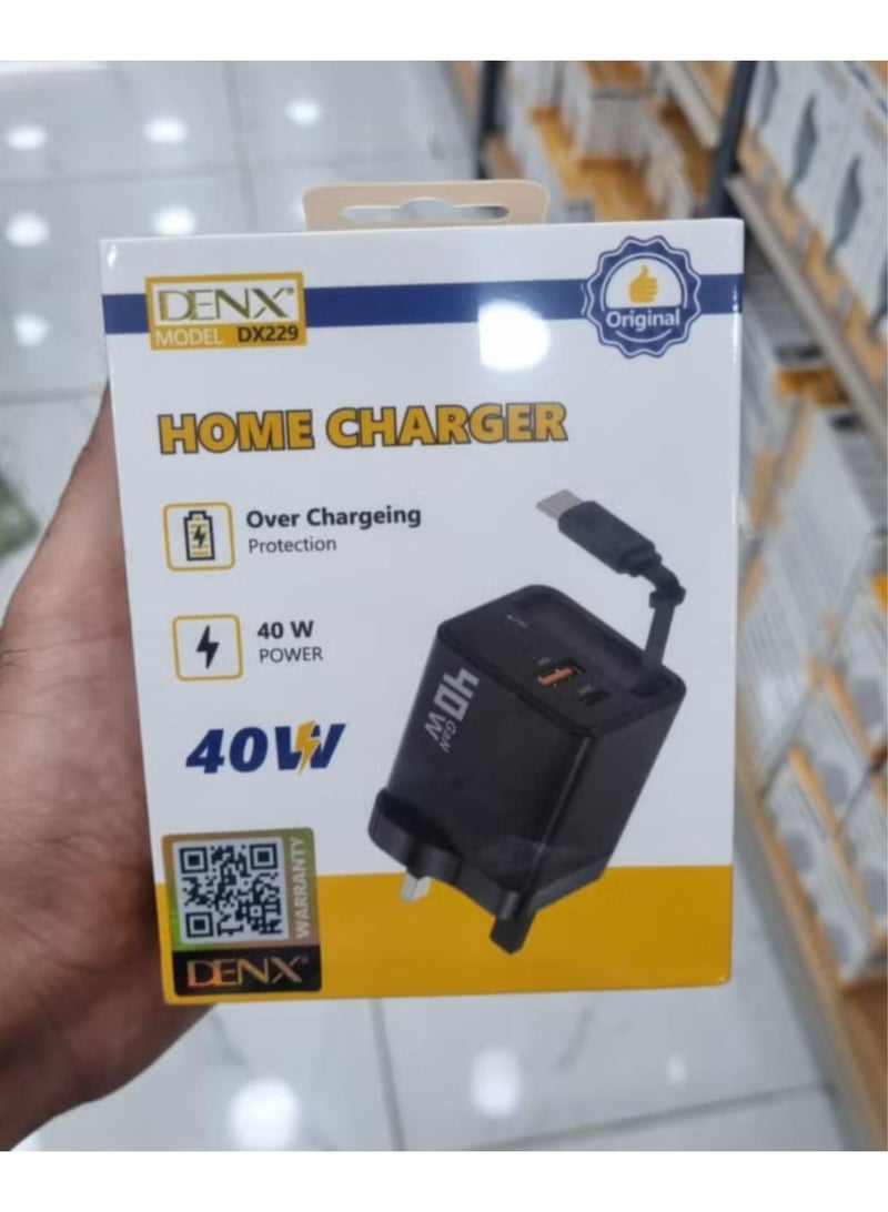 Denx DENX DX229 40W Fast Charging Wall Charger | Dual USB + Type-C Ports | PD & QC 3.0 Support | Mobile Charger for iPhone, Samsung, Huawei & Android Devices  - Image 3