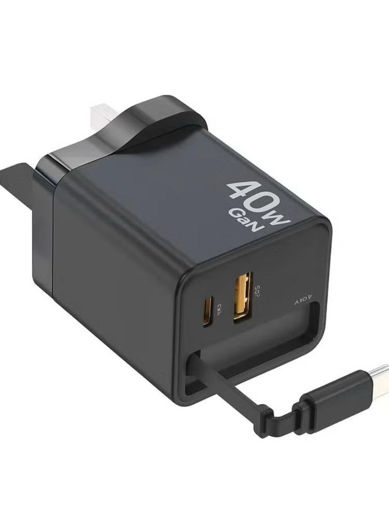 Denx DENX DX229 40W Fast Charging Wall Charger | Dual USB + Type-C Ports | PD & QC 3.0 Support | Mobile Charger for iPhone, Samsung, Huawei & Android Devices  - Image 2