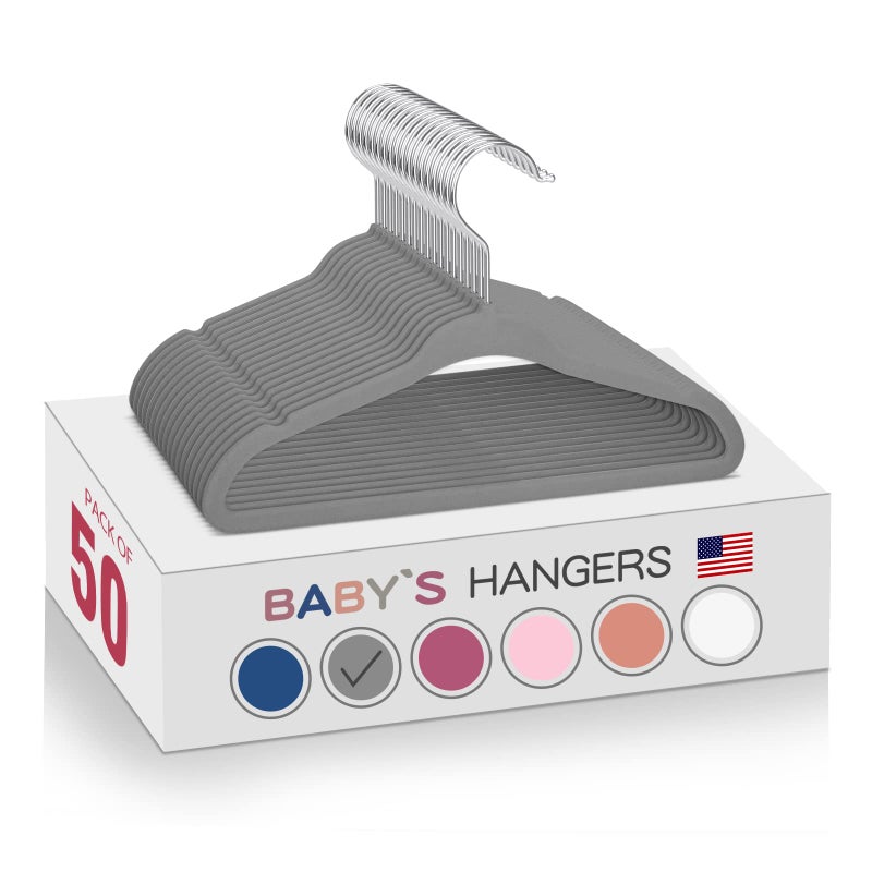 Kids Velvet Hangers 11 Inches Childrens Clothes Hangers NonSlip Baby Hangers SpaceSaving Infant Closet Organizer  Durable  Lightweight Grey50pack by MOERKADA