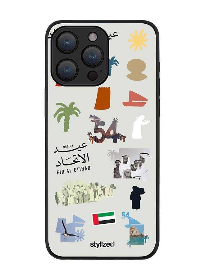 Stylizedd Cover for iPhone 15 Pro Max Case, Rugged Black Slim fit Soft Flexible Anti Drop TPU Gel Thin Protective Phone Cases- Eid Al Etihad 54th UAE National Day, Light Grey - Image 1