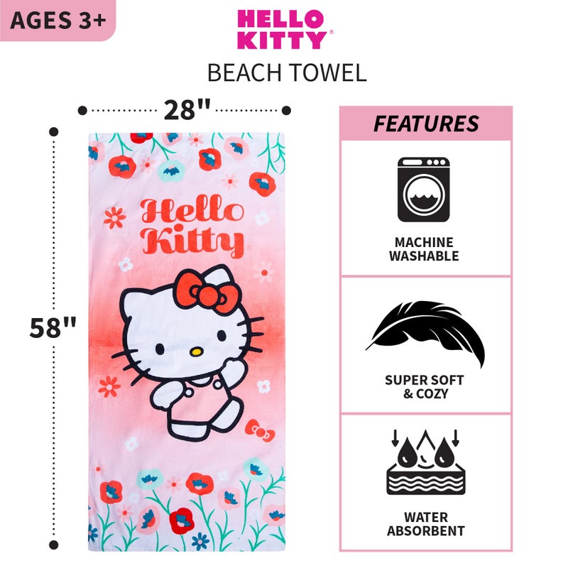 Franco Kids Super Soft Cotton Beach Towel, 58 in x 28 in, Hello Kitty - Image 3