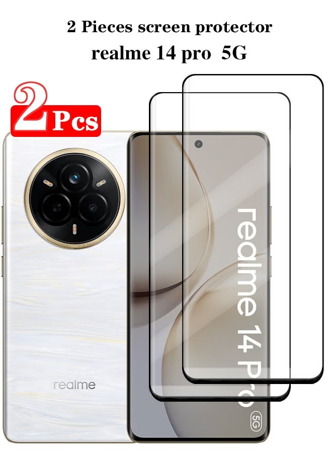 2 Pieces Full Cover Glass Screen Protector For realme 14 pro  5G Black/Clear and Screen Protector Accessorie - Image 1
