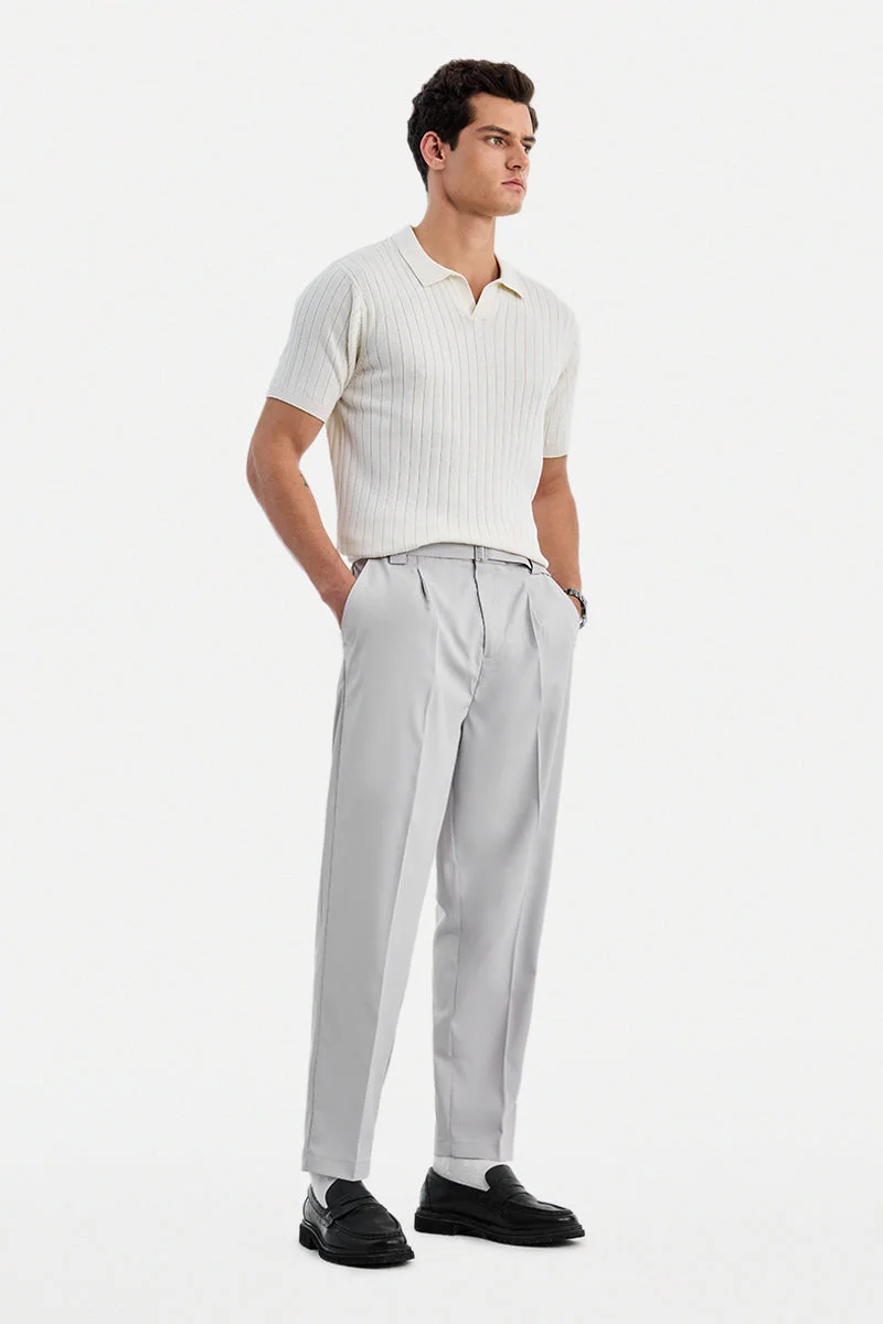 SNITCH Light Grey Solid Relaxed Formal Trousers