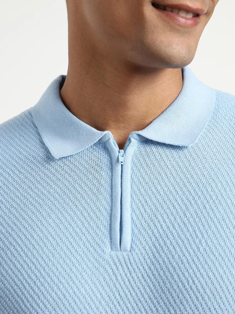 NOBERO  Men's Light Blue Textured Polo Shirt for Men | Best Price UAE