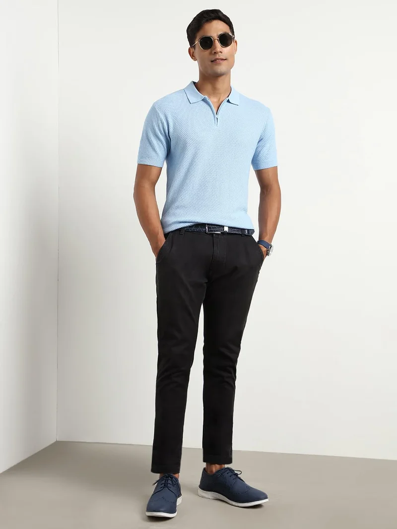 NOBERO  Men's Light Blue Textured Polo Shirt for Men | Best Price UAE