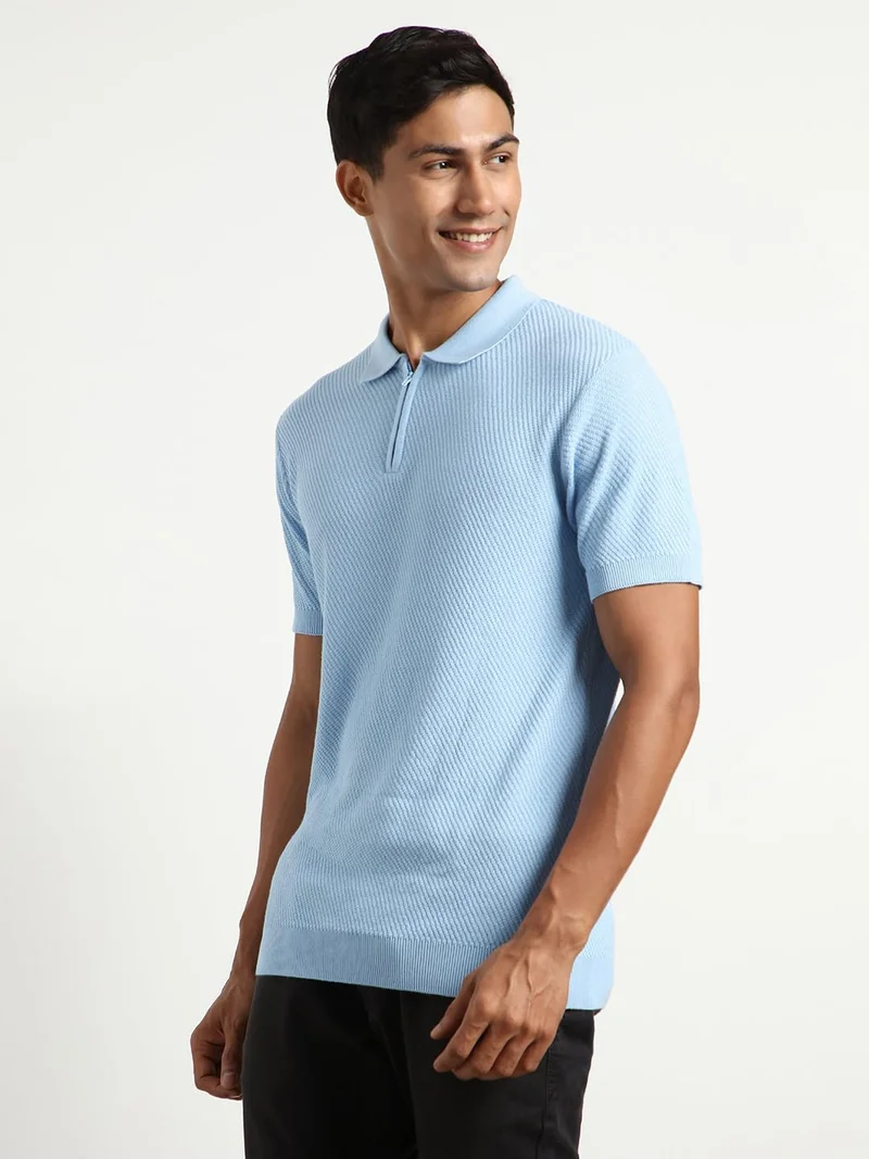 NOBERO  Men's Light Blue Textured Polo Shirt for Men | Best Price UAE