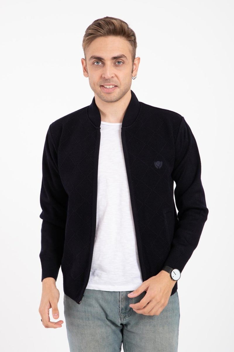 Mutlu City Men's Middle Age and Above Knitwear Acrylic Zippered Winter Dad Cardigan 2073-Navy Blue  - Image 3