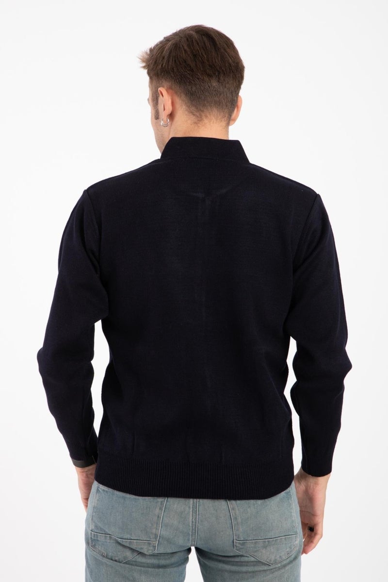 Mutlu City Men's Middle Age and Above Knitwear Acrylic Zippered Winter Dad Cardigan 2073-Navy Blue  - Image 4