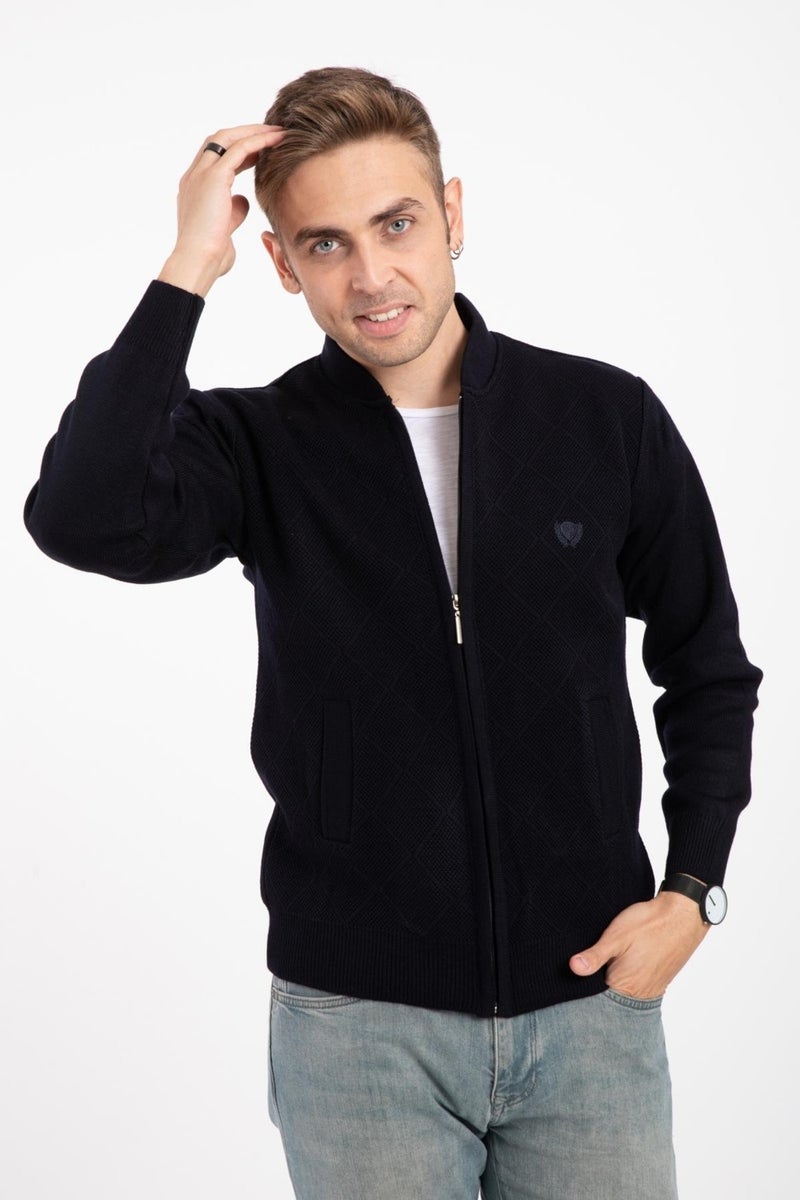 Mutlu City Men's Middle Age and Above Knitwear Acrylic Zippered Winter Dad Cardigan 2073-Navy Blue  - Image 1
