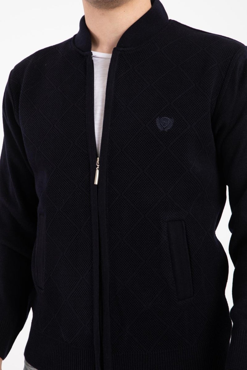 Mutlu City Men's Middle Age and Above Knitwear Acrylic Zippered Winter Dad Cardigan 2073-Navy Blue  - Image 5