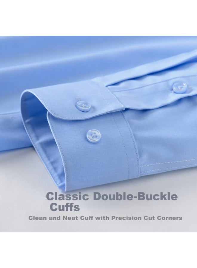 FIRS Men'S Long Sleeve Shirt New Casual Business Wrinkle-Free Silk Shirt Light Blue 43 - Image 3