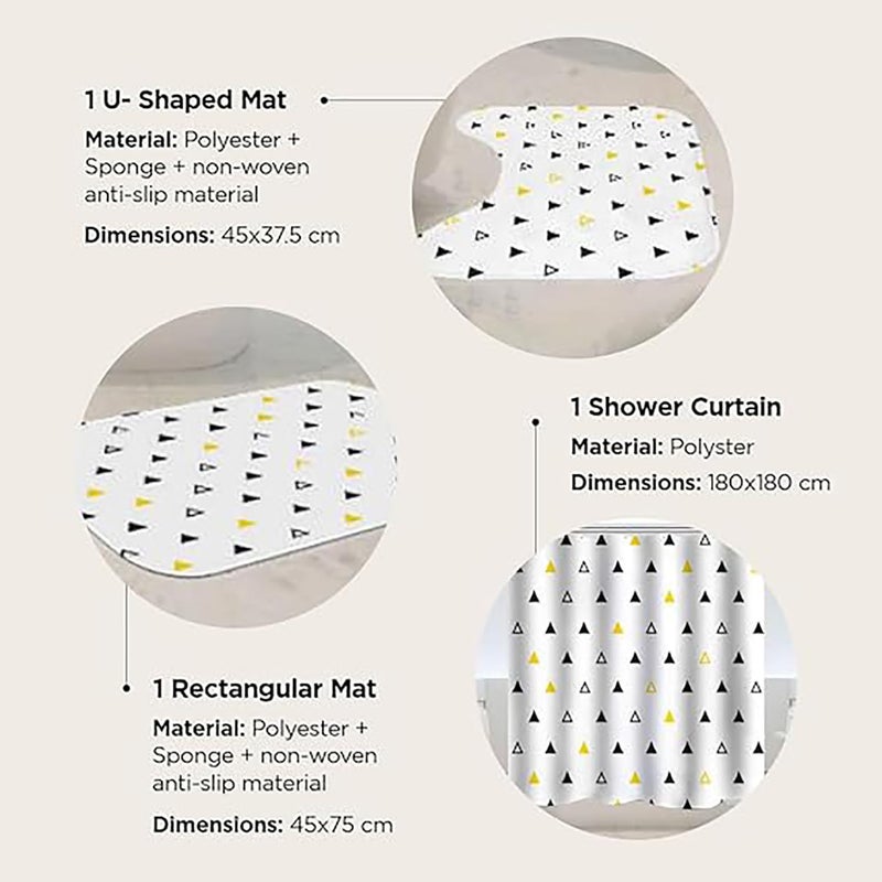 Kuber Industries Shower Curtain & Bathmat Set | Non-Slip Bath mats for Bathroom | Easy-Slide Curtains | Polyester Curtain or Bathmat for Bath D�cor | YX0139-3T | 3 Pcs Set | Multicolor - Image 3