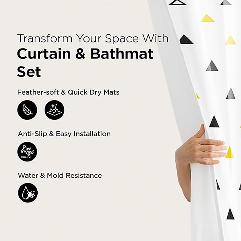 Kuber Industries Shower Curtain & Bathmat Set | Non-Slip Bath mats for Bathroom | Easy-Slide Curtains | Polyester Curtain or Bathmat for Bath D�cor | YX0139-3T | 3 Pcs Set | Multicolor - Image 2