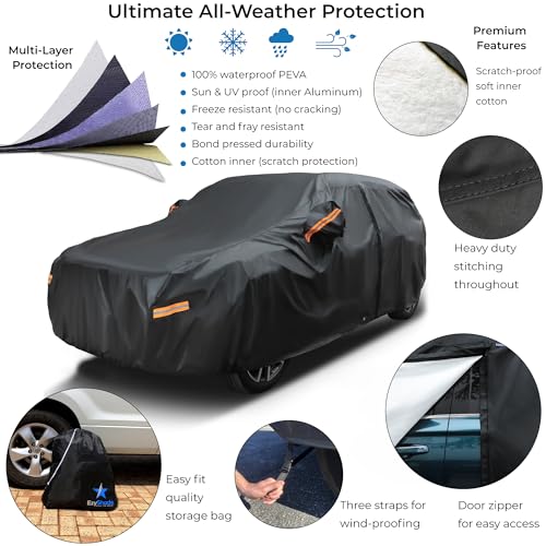 EzyShade 10-Layer SUV Car Cover Waterproof All Weather. See Vehicle Size-Chart for Accurate Fit. Outdoor Full Exterior Covers for Automobiles. Car Tarp Jeep Rav4 CRV. Black, Size S3 (See Size Chart) - Image 2
