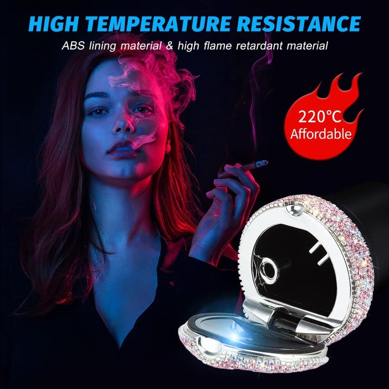 eing Car Ashtray Portable Bling Cigarette Smokeless Cylinder Cup Holder with Blue LED Light Indicator and 2 Replacement Batteries,Car Accessories for Women,Ideal for Car,Home and Office,1-Pack Pink - Image 3