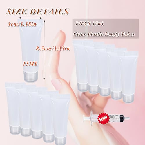 HANSPORTA 10PCS Empty Tubes for Cream Refillable Travel Tubes 15ml Empty Tubes for Facial Cleanser Hand Cream Clear Plastic Squeeze Sample Bottles Empty Lip Gloss Tubes(15ML) - Image 5