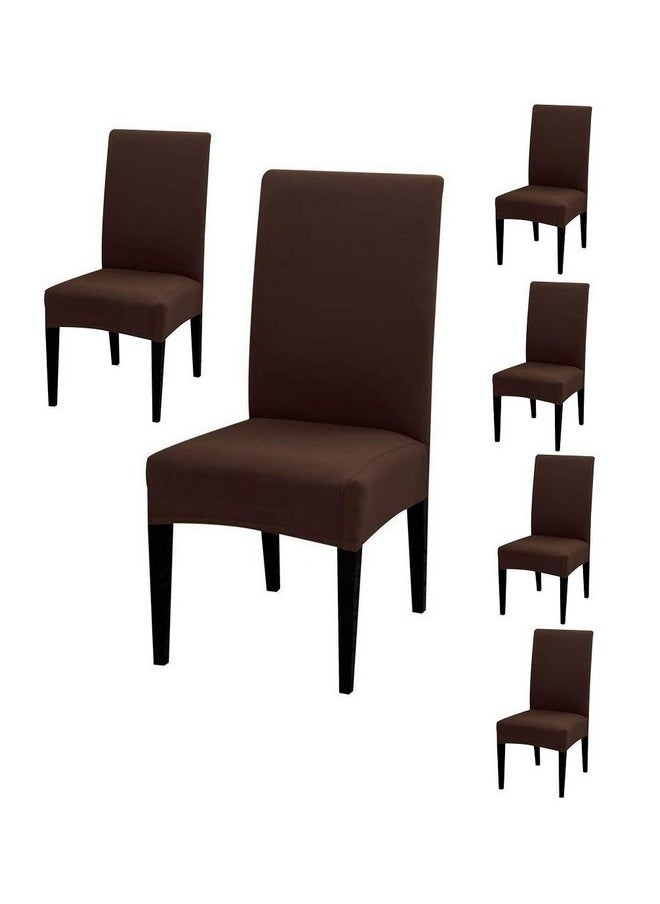 Styleys Styleys Soft Spandex Removable Washable Anti-dust Chair Covers (Brown_SD17) - Set of 6  - Image 1