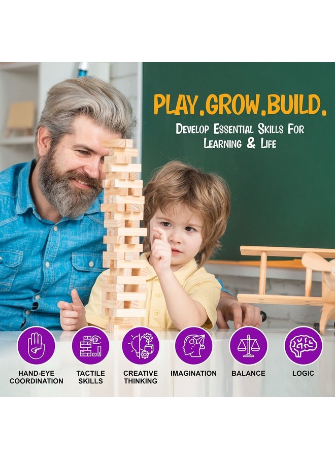 BETTERLINE Wooden Tower Stacking Blocks Game 48 Pieces Tumbling Tower Toy For Kids & Adults Classic Family Game  - Image 2