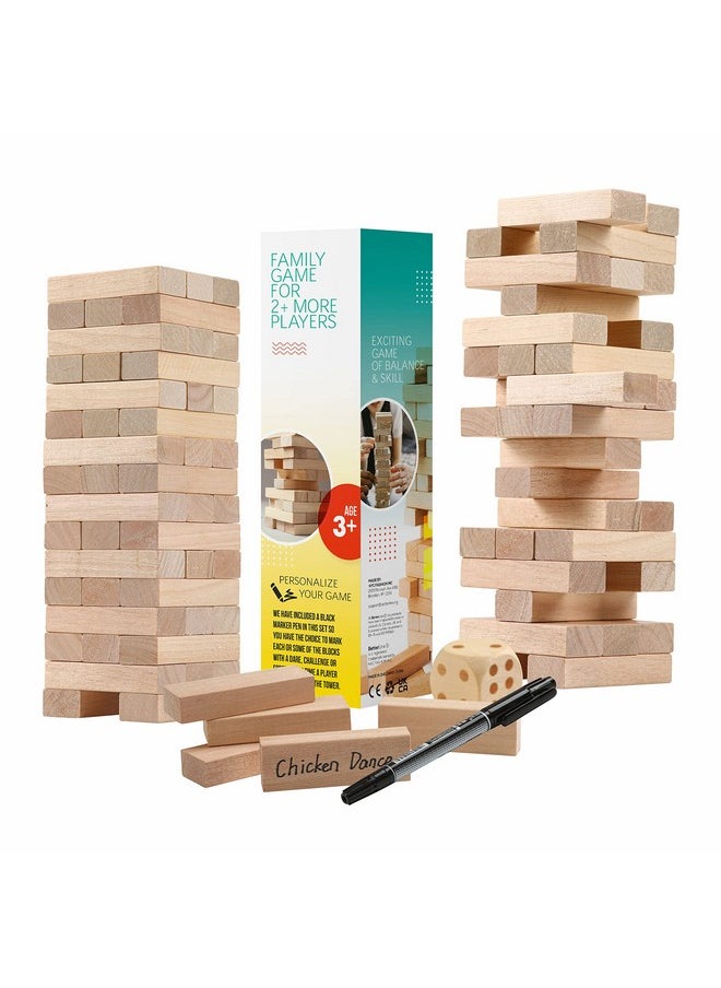 BETTERLINE Wooden Tower Stacking Blocks Game 48 Pieces Tumbling Tower Toy For Kids & Adults Classic Family Game  - Image 1
