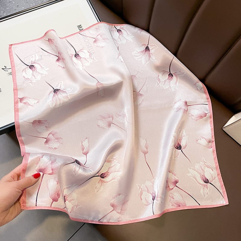 Aufeel 100% Real Mulberry Silk Women Small Square Neck Scarfs 21" Lightweight Headscarf Printed Neckerchief Gift Packed(Pink) - Image 5