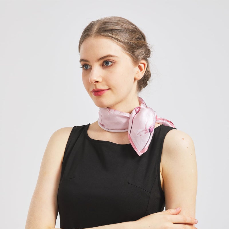 Aufeel 100% Real Mulberry Silk Women Small Square Neck Scarfs 21" Lightweight Headscarf Printed Neckerchief Gift Packed(Pink) - Image 4