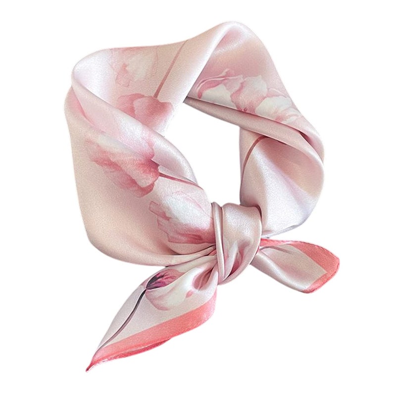 Aufeel 100% Real Mulberry Silk Women Small Square Neck Scarfs 21" Lightweight Headscarf Printed Neckerchief Gift Packed(Pink) - Image 1